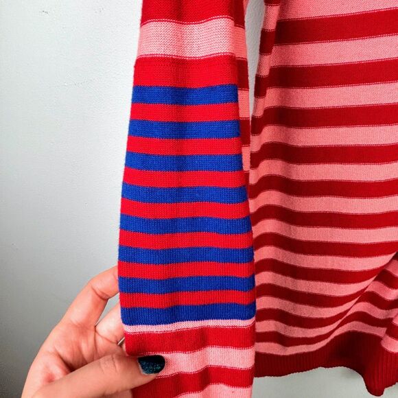 Cabi Picnic Cardigan Button Front Knit Cotton Red Pink Blue Striped Long Slv XS - Picture 7 of 14